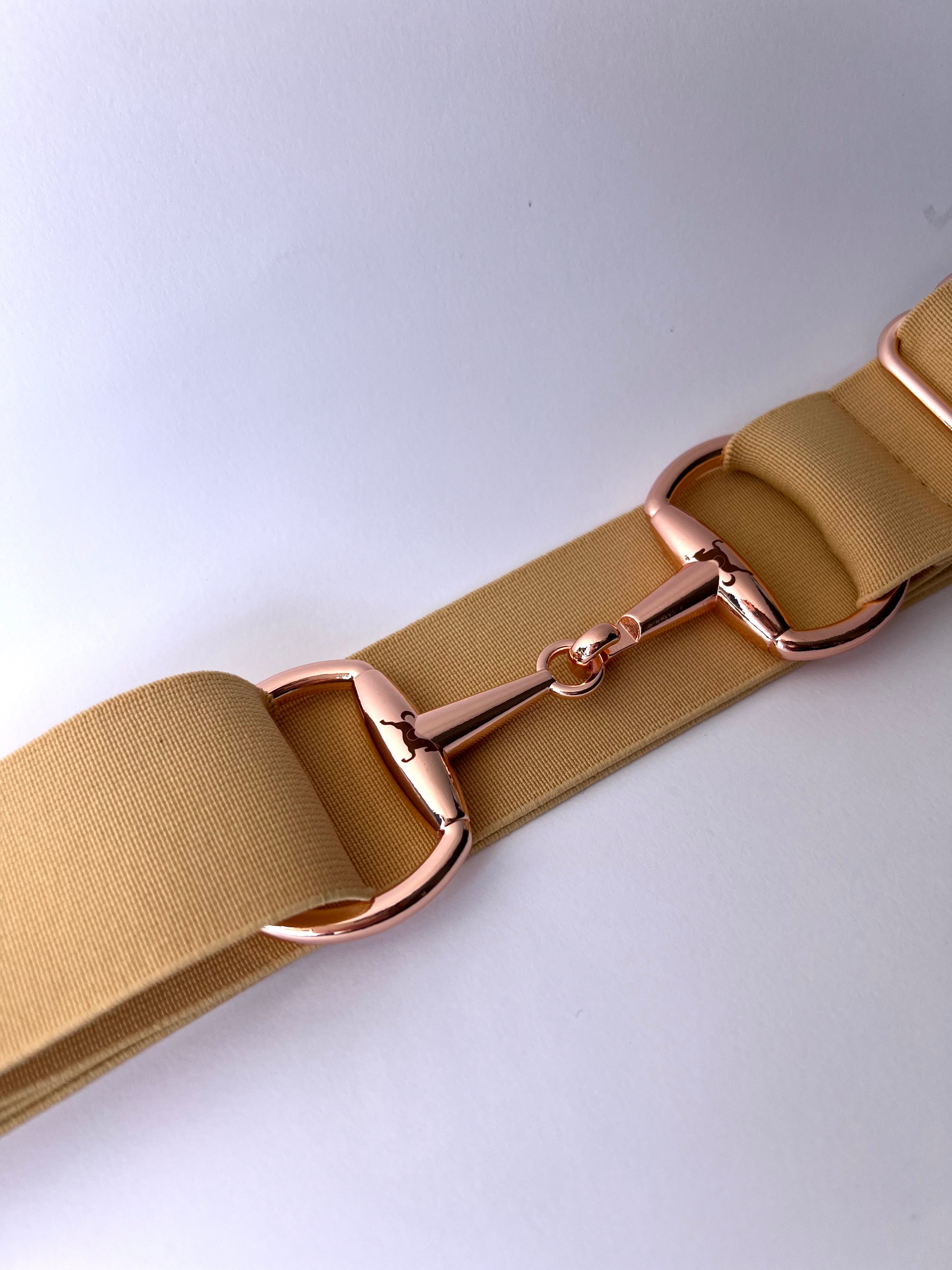 NEW! O/S BEIGE/TAN Horse-bit  Strappy Belt with Gold Loop Accent Modern Belt - Beige main image 4